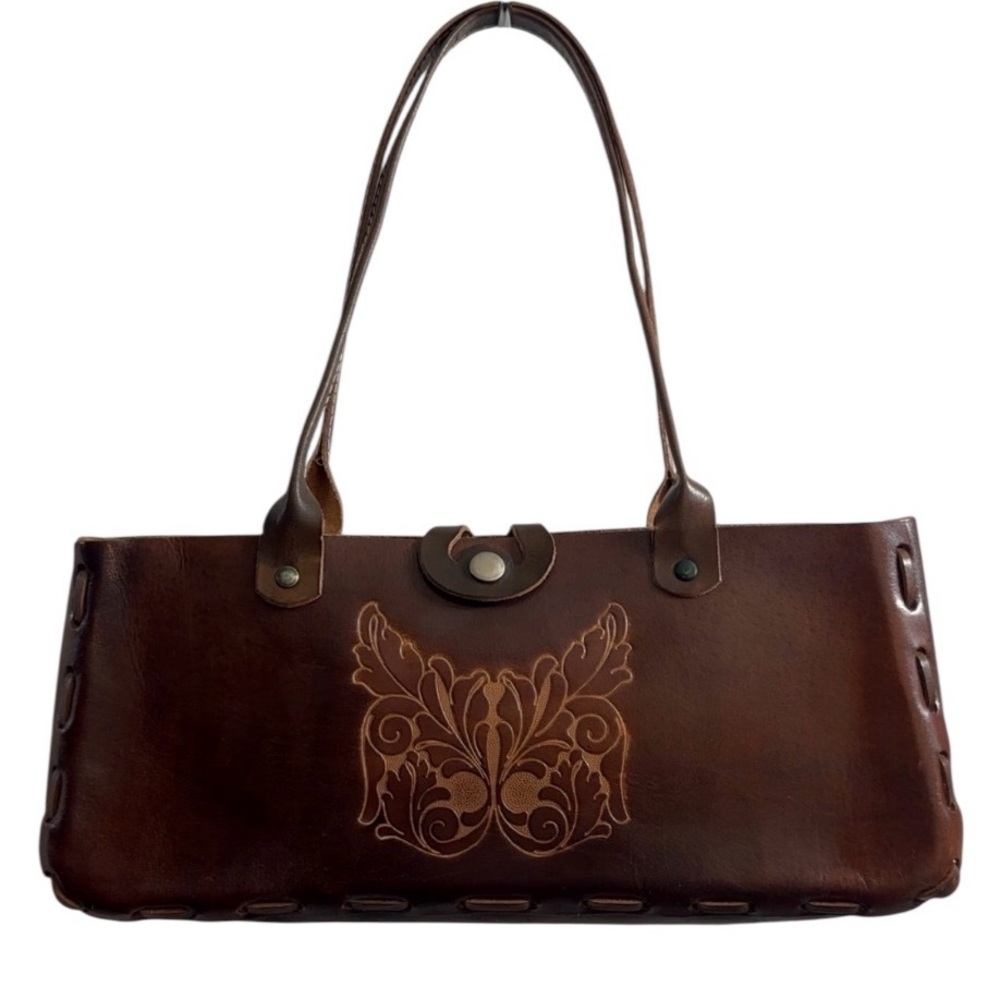 Shoulder Leather Bag, Rare, handmade 15” x 6.5”Made in Thailand